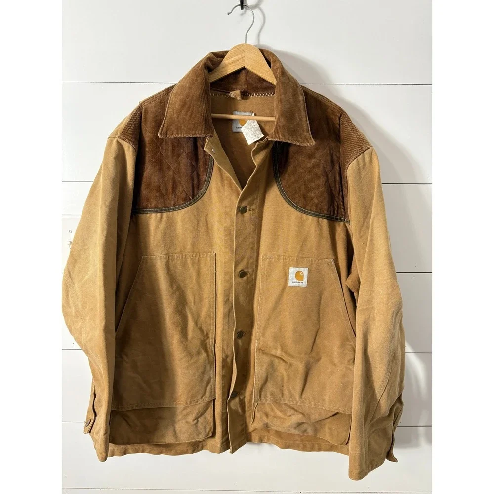 VTG Carhartt 80's Hunting Field Jacket Size XXL Game Pouch Mens Canvas Corduroy